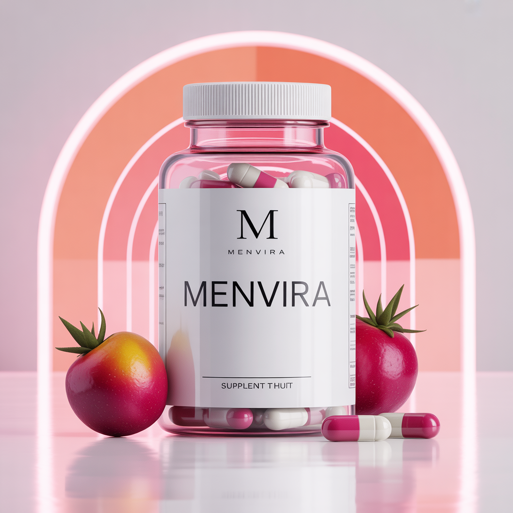Menvira dietary supplement bottle with gradient design